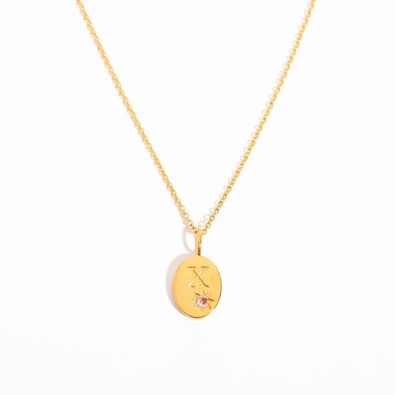 Zircon Initial Oval Necklace