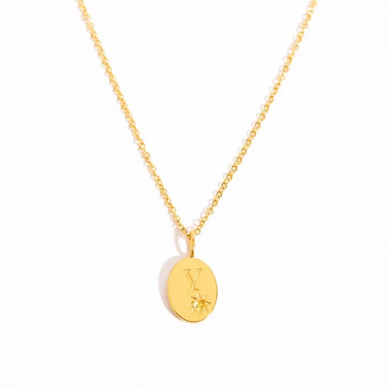 Zircon Initial Oval Necklace