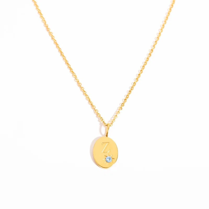Zircon Initial Oval Necklace