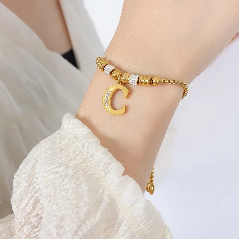 Zircon Initial Bead Bracelet