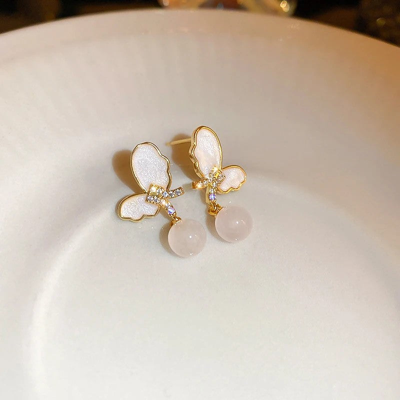 Opal Butterfly Pearl Drop Earrings