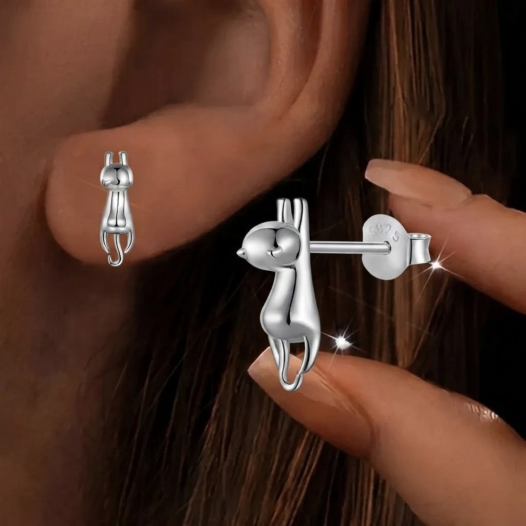 Tiny Stretching Kitty Stud Earrings