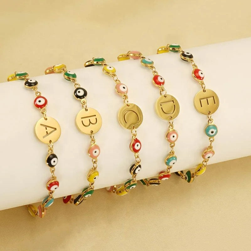 Colorful Evil Eye Initial Bracelet