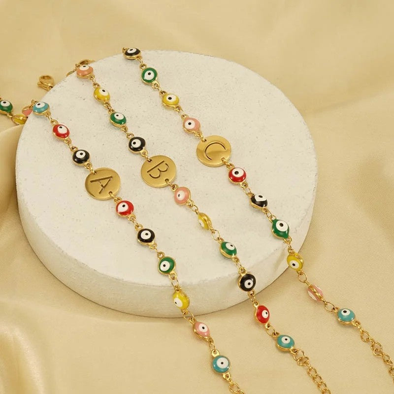 Colorful Evil Eye Initial Bracelet