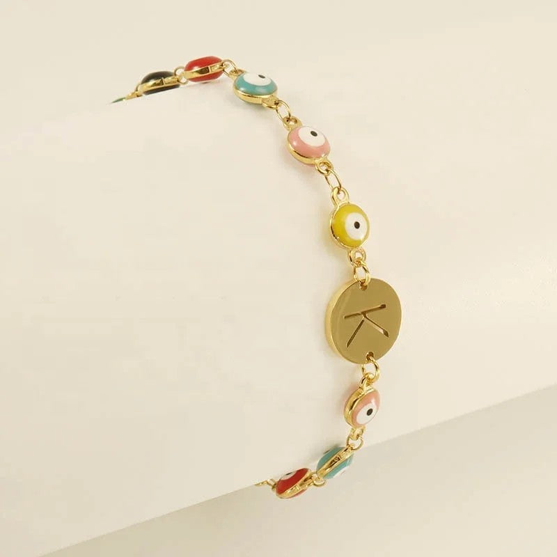 Colorful Evil Eye Initial Bracelet