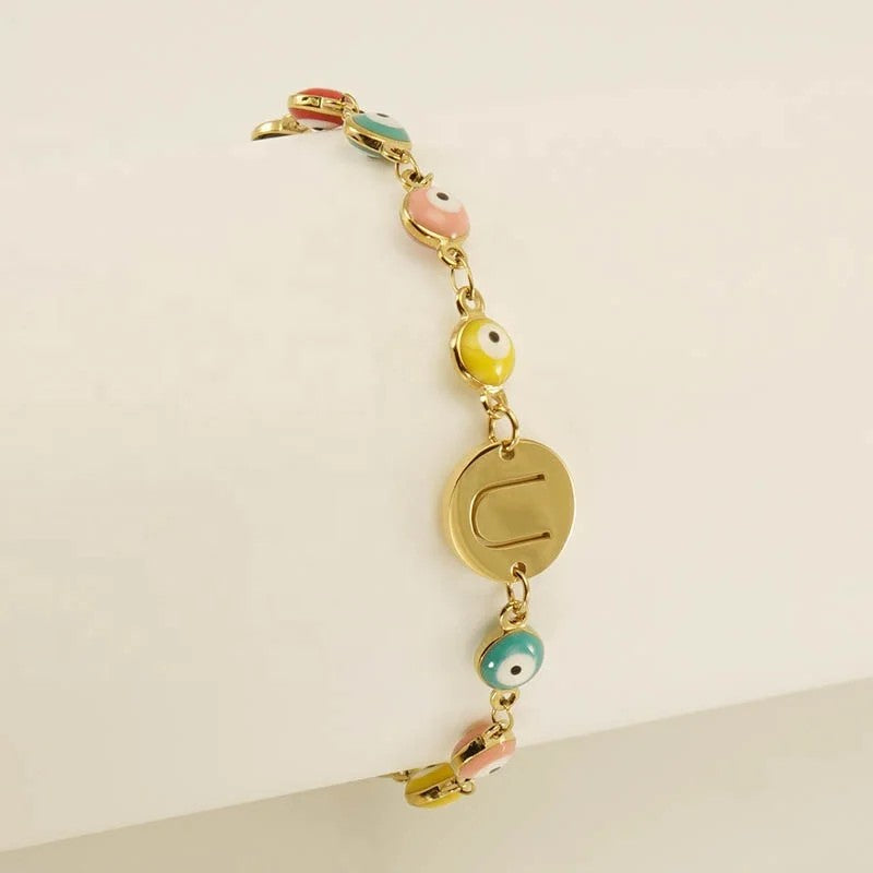 Colorful Evil Eye Initial Bracelet