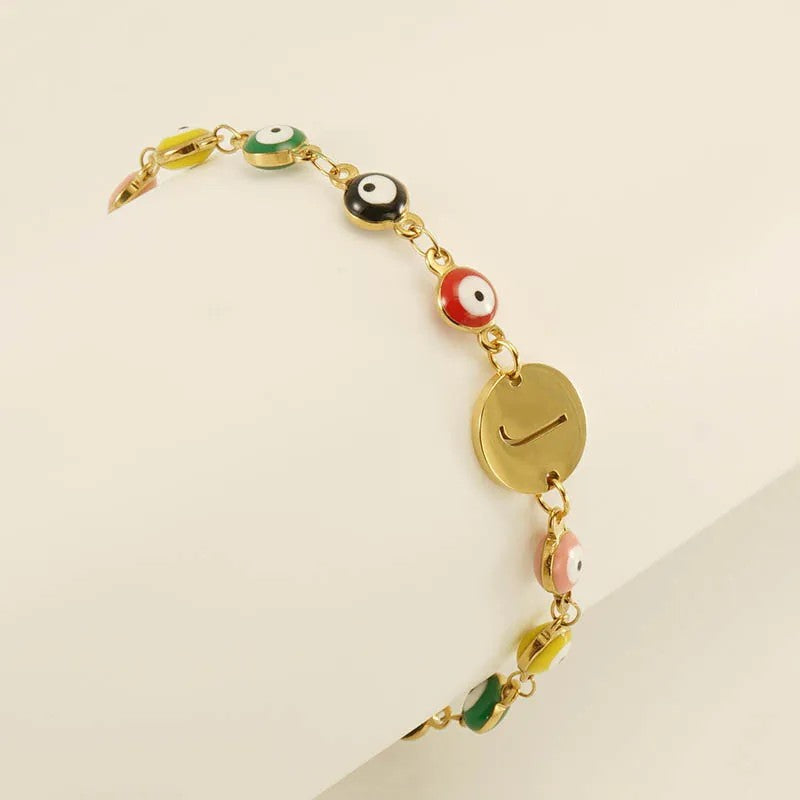 Colorful Evil Eye Initial Bracelet