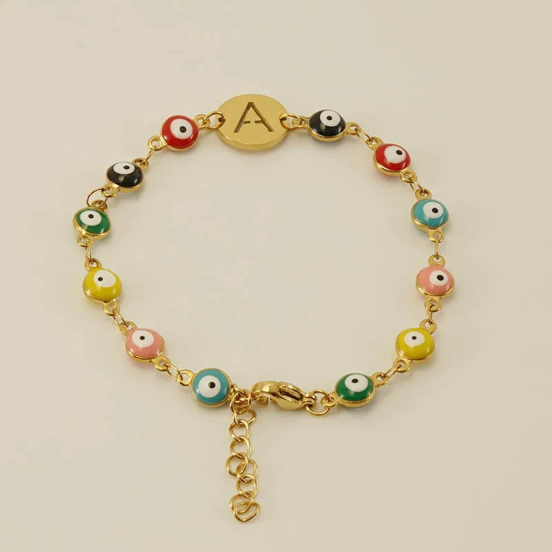 Colorful Evil Eye Initial Bracelet
