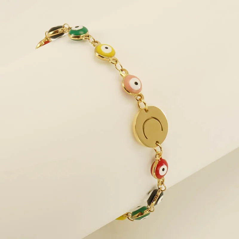 Colorful Evil Eye Initial Bracelet