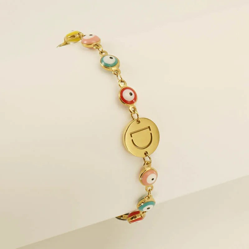 Colorful Evil Eye Initial Bracelet