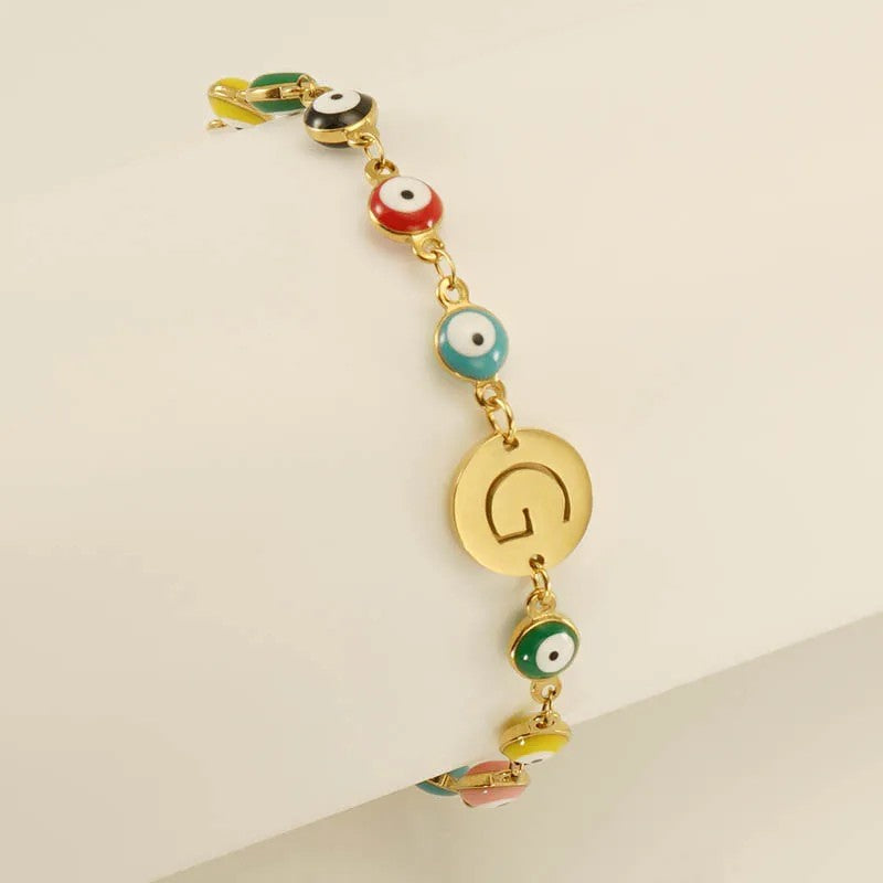 Colorful Evil Eye Initial Bracelet