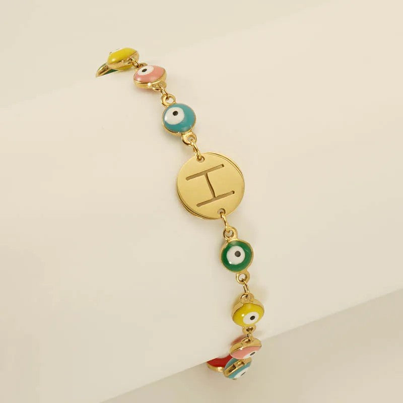 Colorful Evil Eye Initial Bracelet