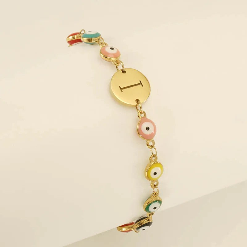 Colorful Evil Eye Initial Bracelet