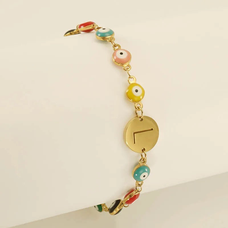 Colorful Evil Eye Initial Bracelet