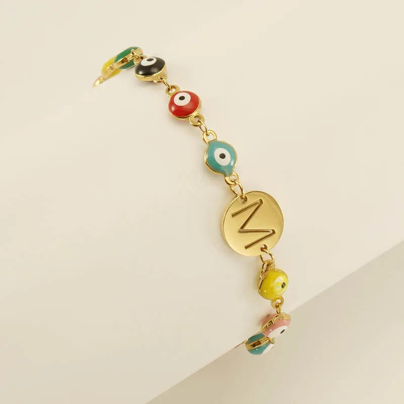 Colorful Evil Eye Initial Bracelet