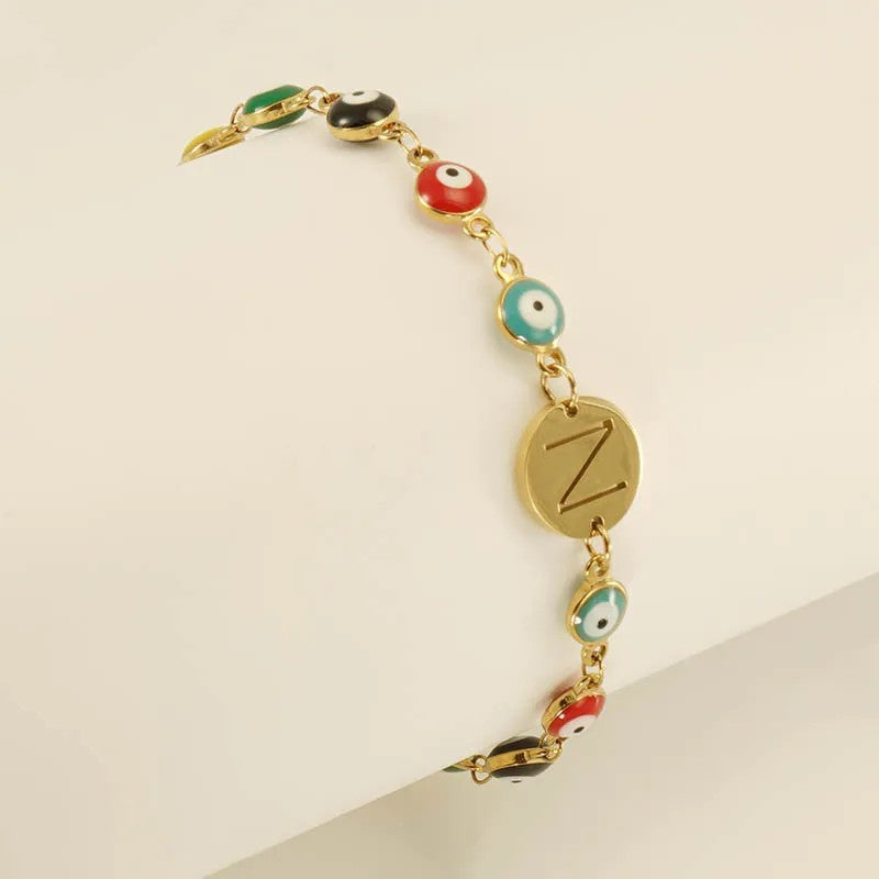 Colorful Evil Eye Initial Bracelet