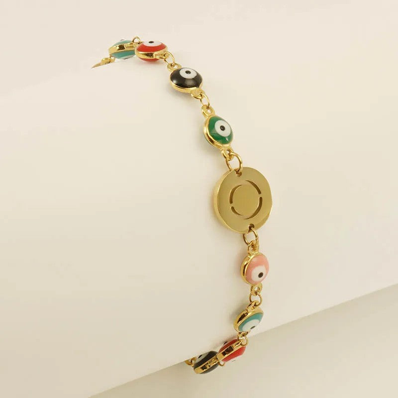 Colorful Evil Eye Initial Bracelet
