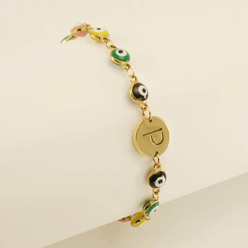 Colorful Evil Eye Initial Bracelet