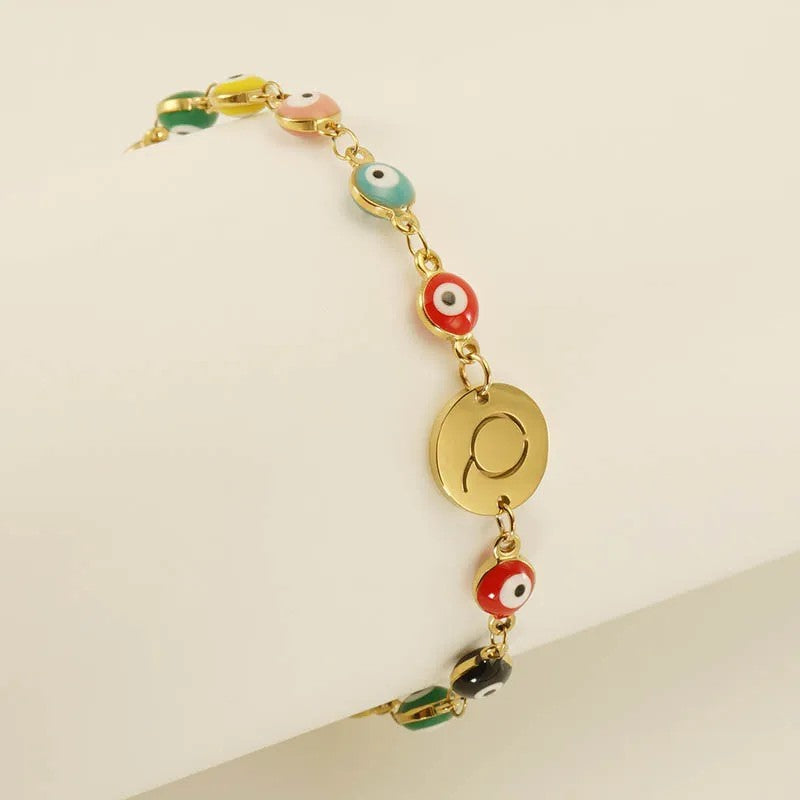 Colorful Evil Eye Initial Bracelet