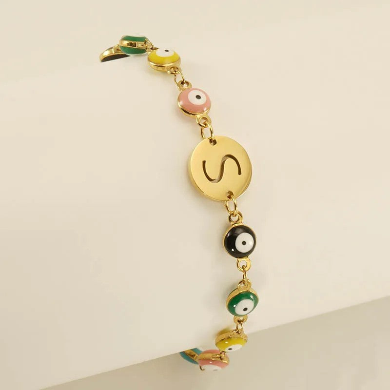 Colorful Evil Eye Initial Bracelet
