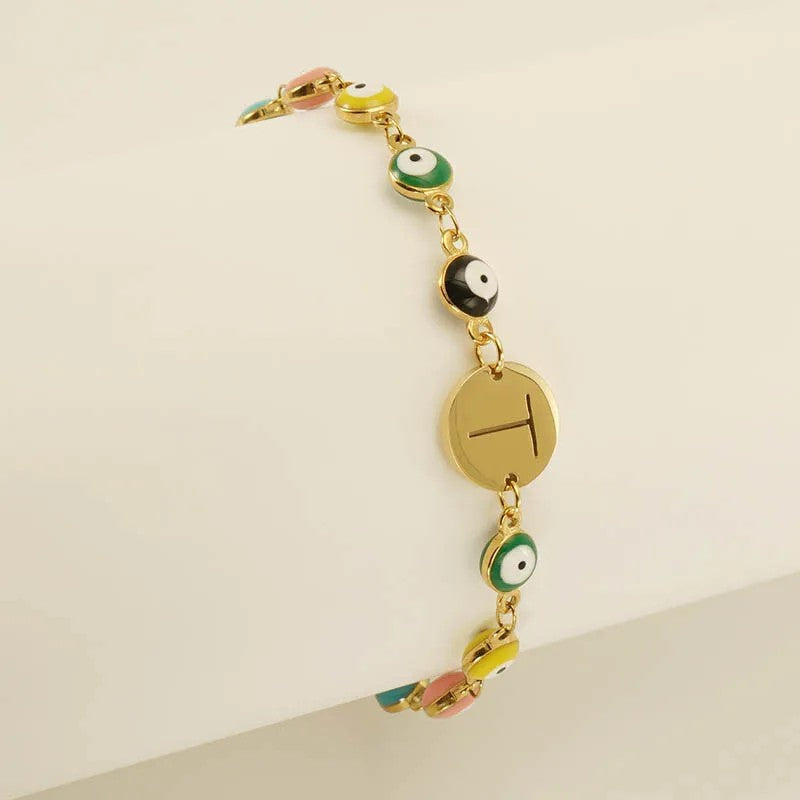 Colorful Evil Eye Initial Bracelet