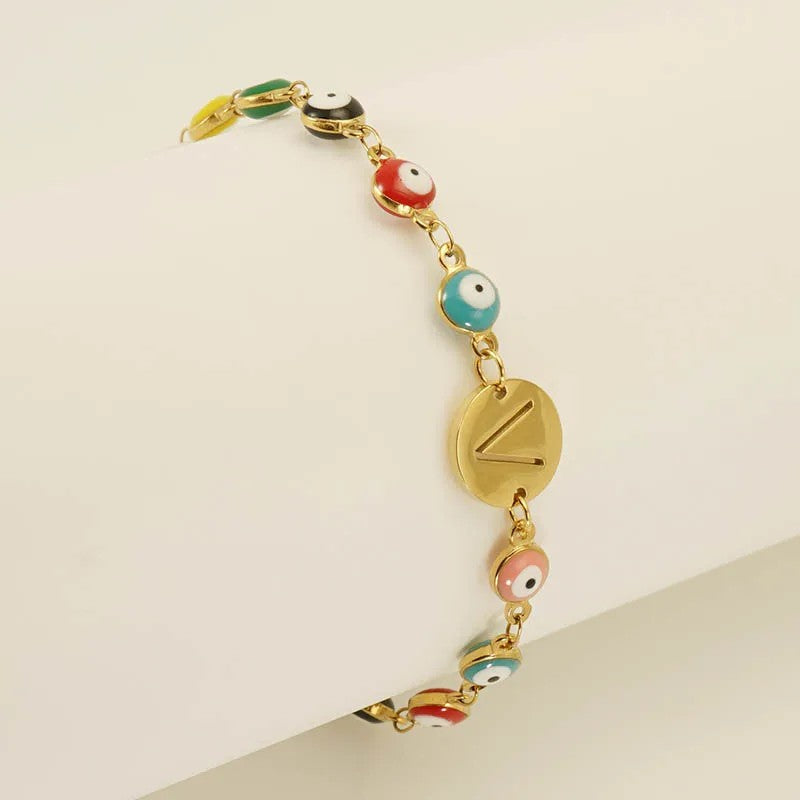 Colorful Evil Eye Initial Bracelet
