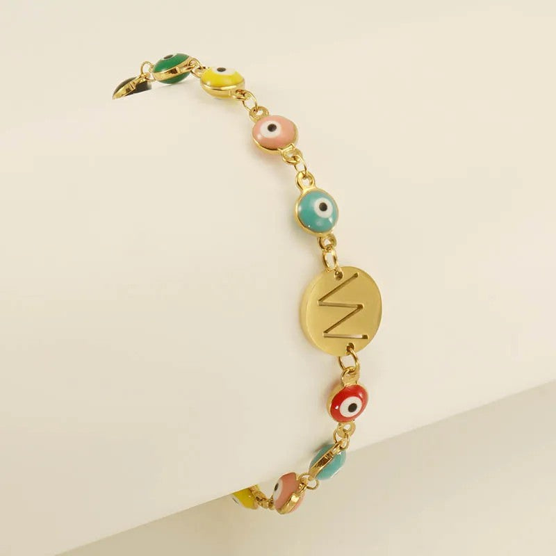Colorful Evil Eye Initial Bracelet