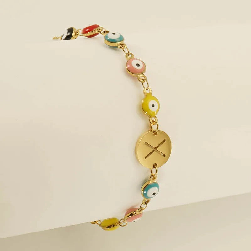 Colorful Evil Eye Initial Bracelet