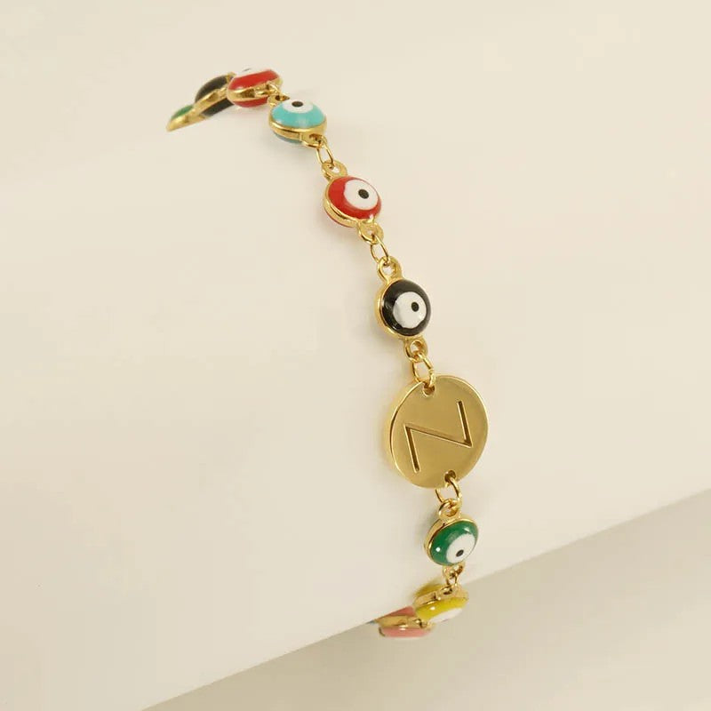 Colorful Evil Eye Initial Bracelet