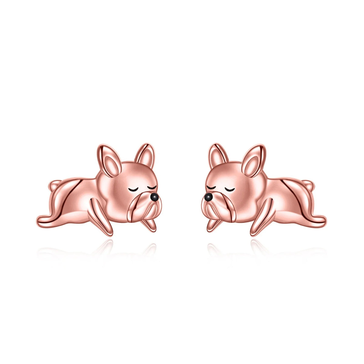 Rose Gold Lying Dog Stud Earrings
