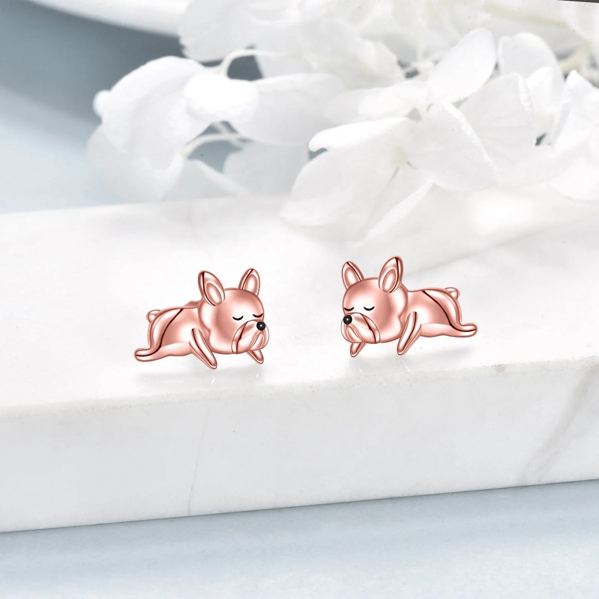 Rose Gold Lying Dog Stud Earrings