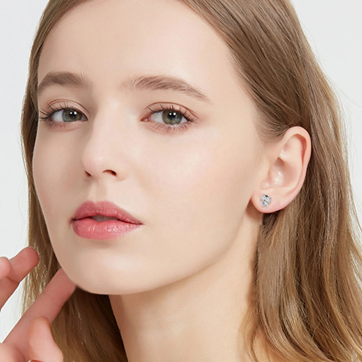 Striped Cat Zircon Stud Earrings