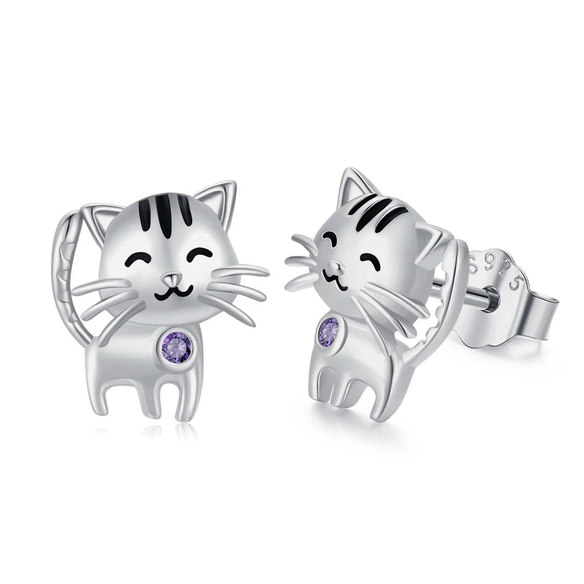 Striped Cat Zircon Stud Earrings