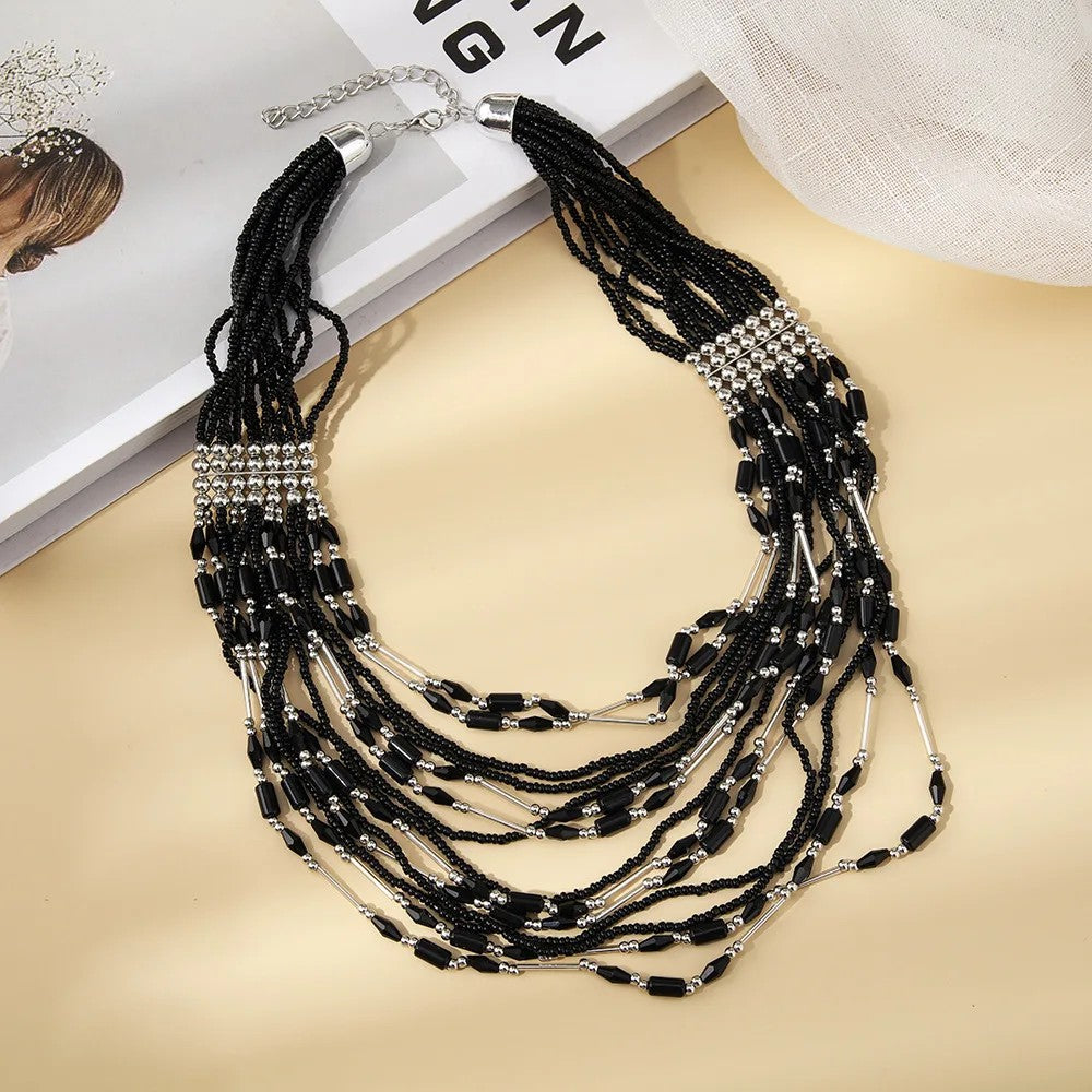 Layered Beaded Statement Necklace