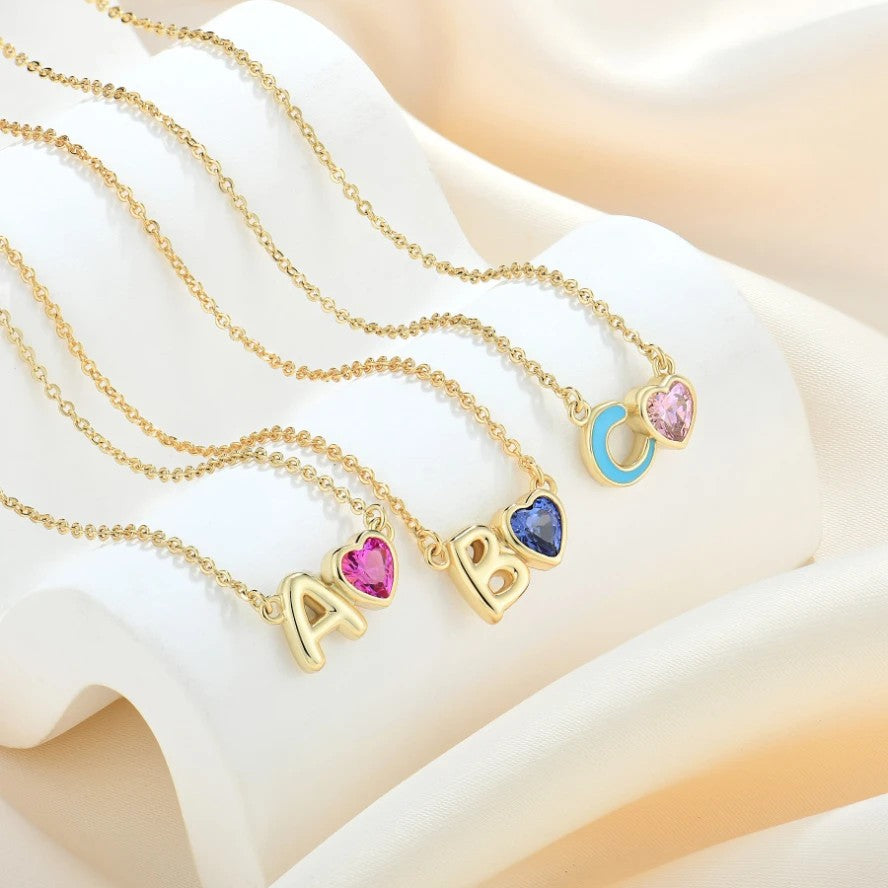 Enamel Initial Heart Necklace