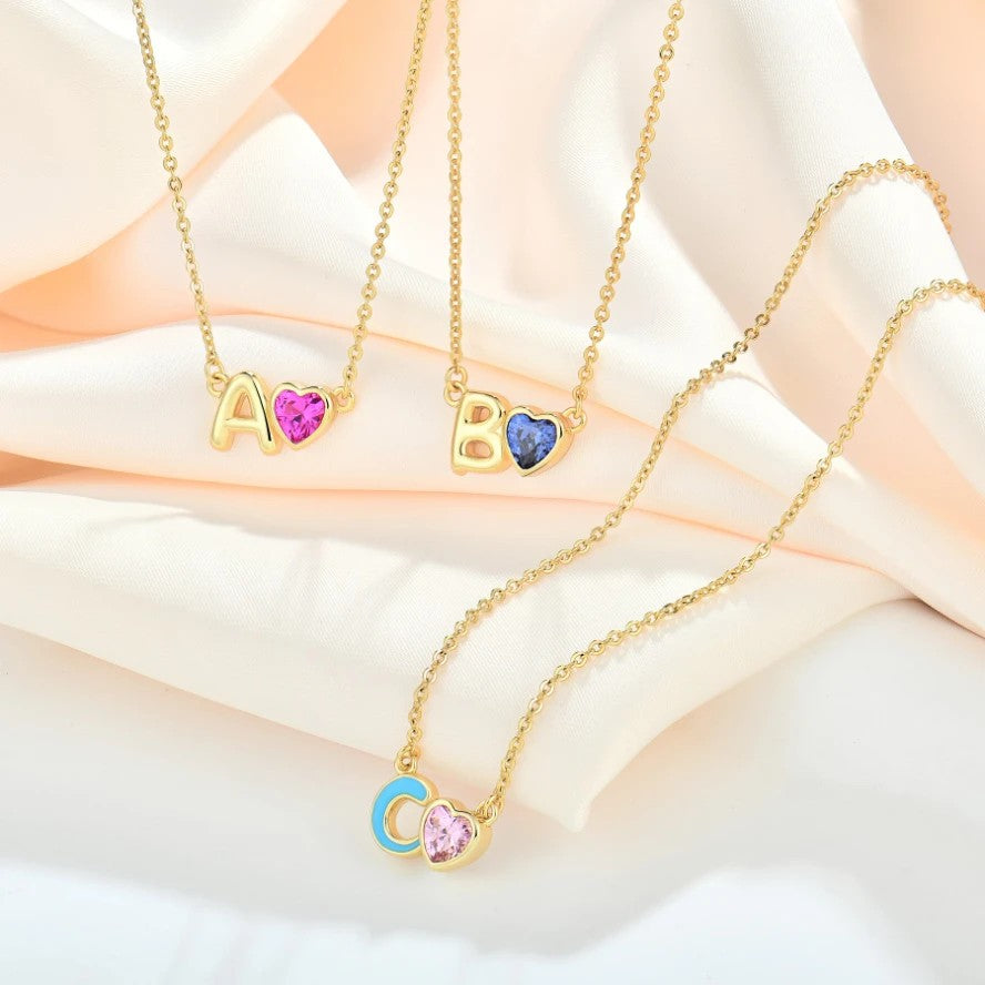 Enamel Initial Heart Necklace