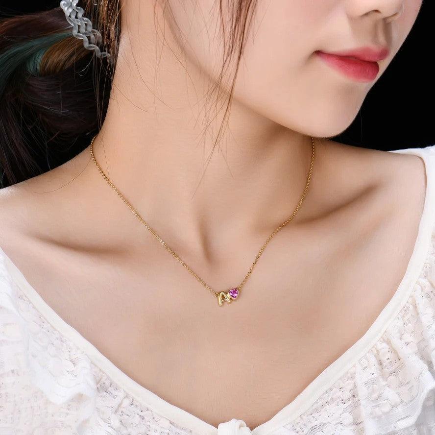 Enamel Initial Heart Necklace
