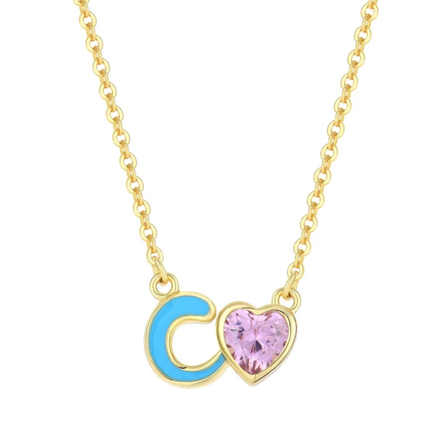 Enamel Initial Heart Necklace