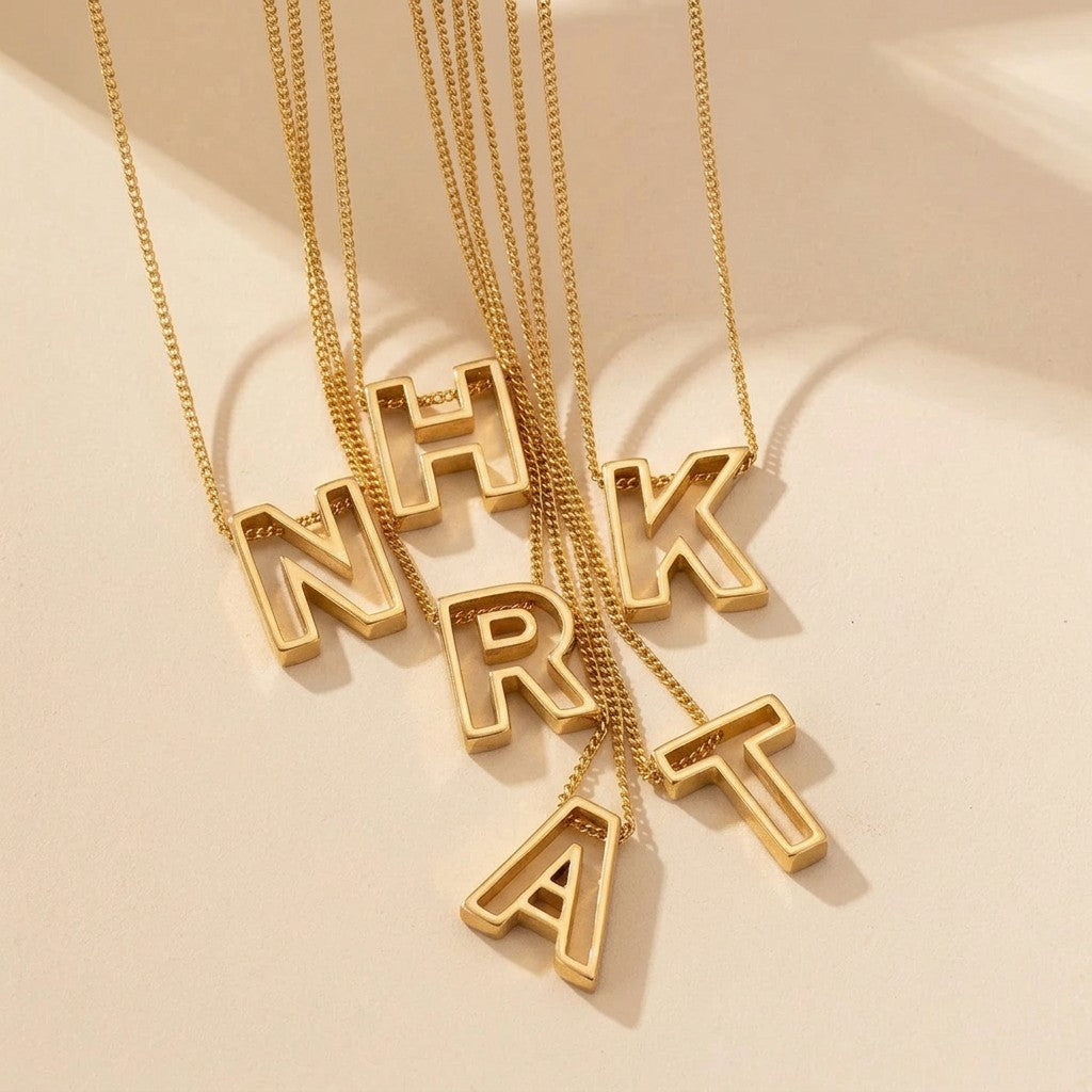 Hollow Block Letter Initial Necklace
