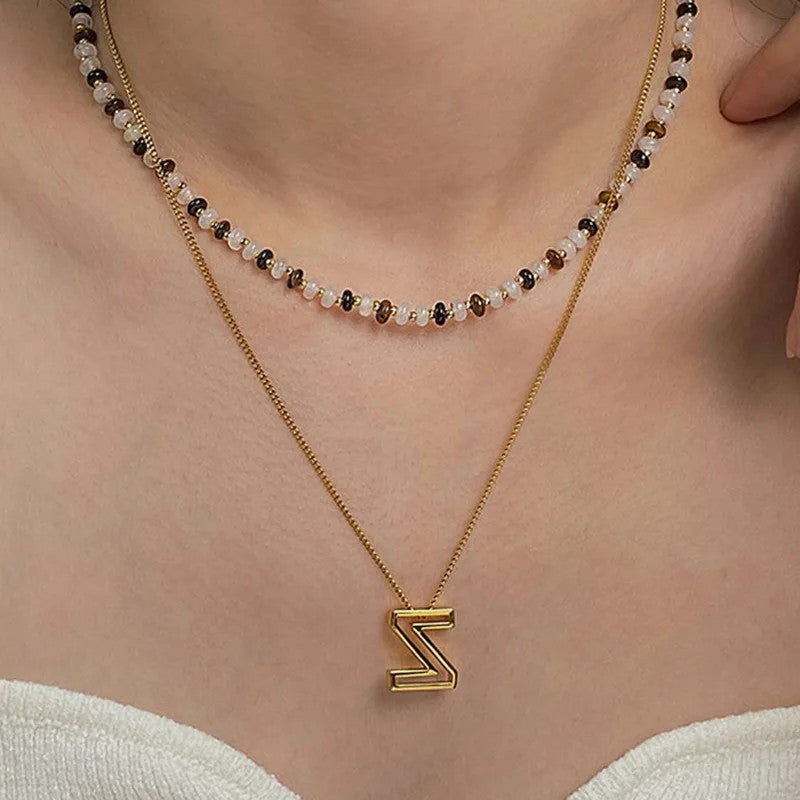 Hollow Block Letter Initial Necklace
