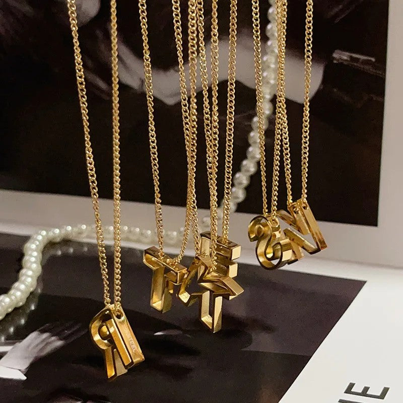 Hollow Block Letter Initial Necklace
