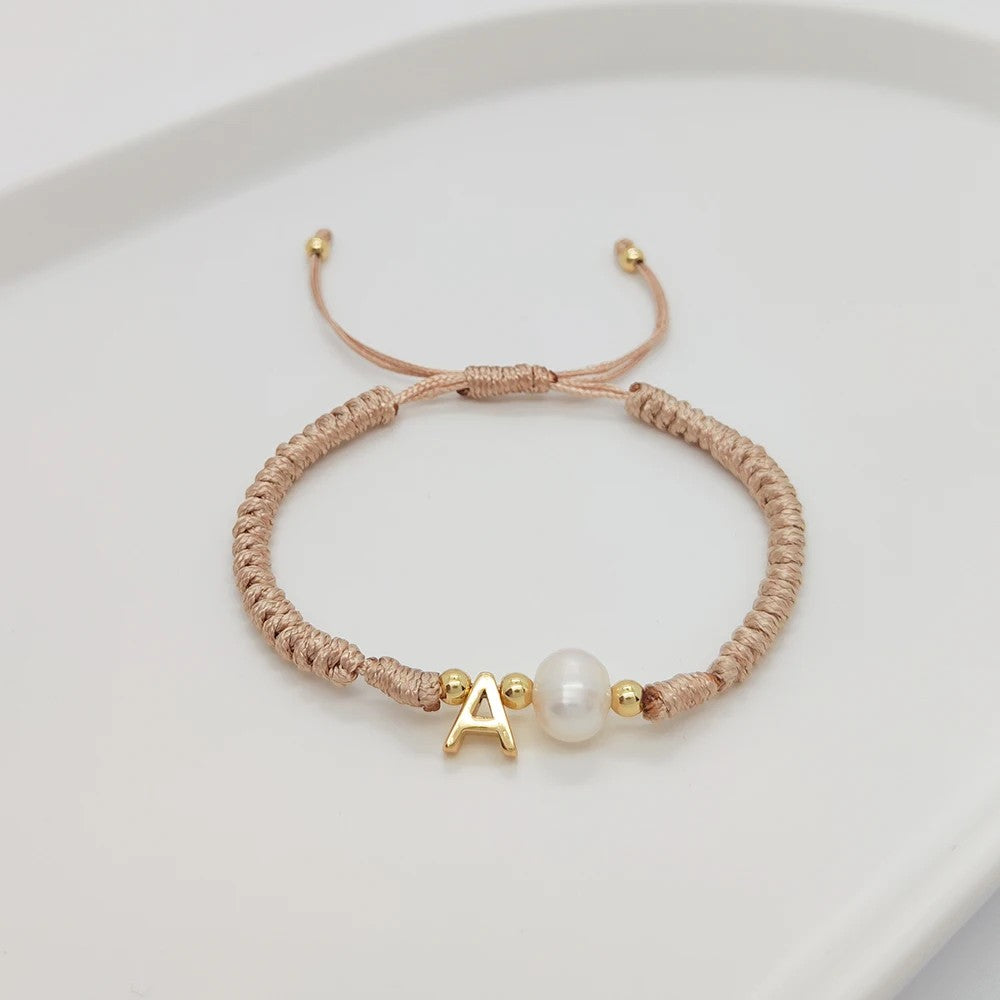 Pearl Initial Wax Cord Bracelet