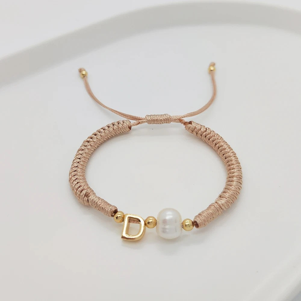 Pearl Initial Wax Cord Bracelet