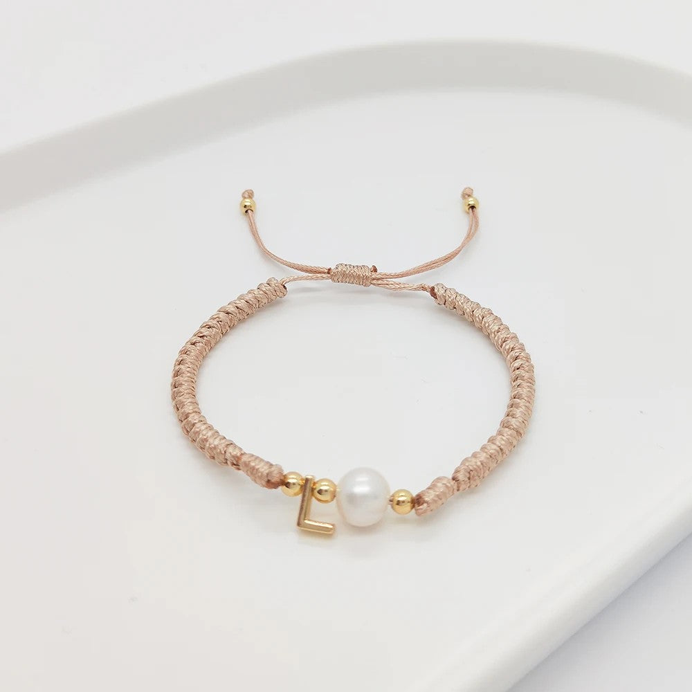 Pearl Initial Wax Cord Bracelet
