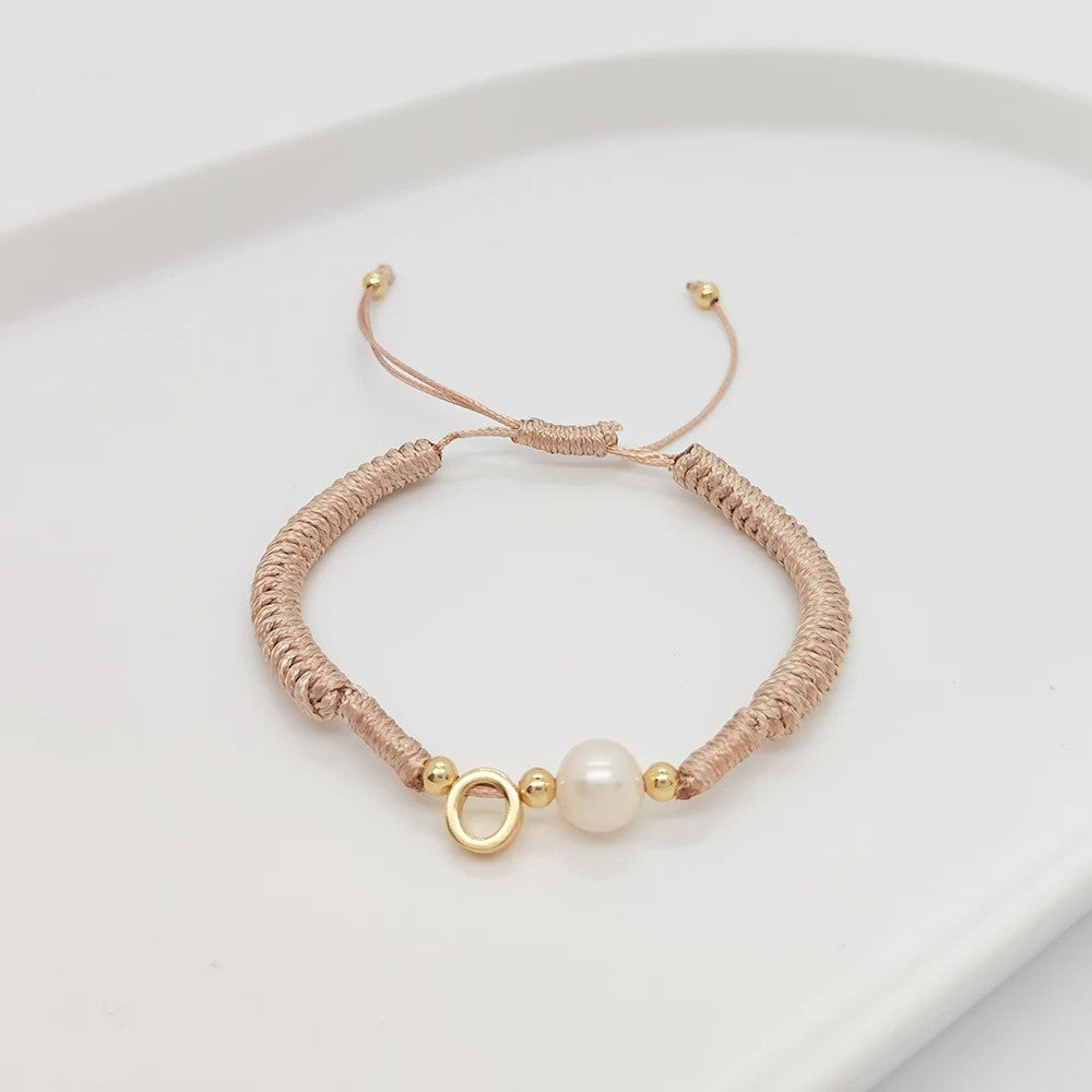 Pearl Initial Wax Cord Bracelet