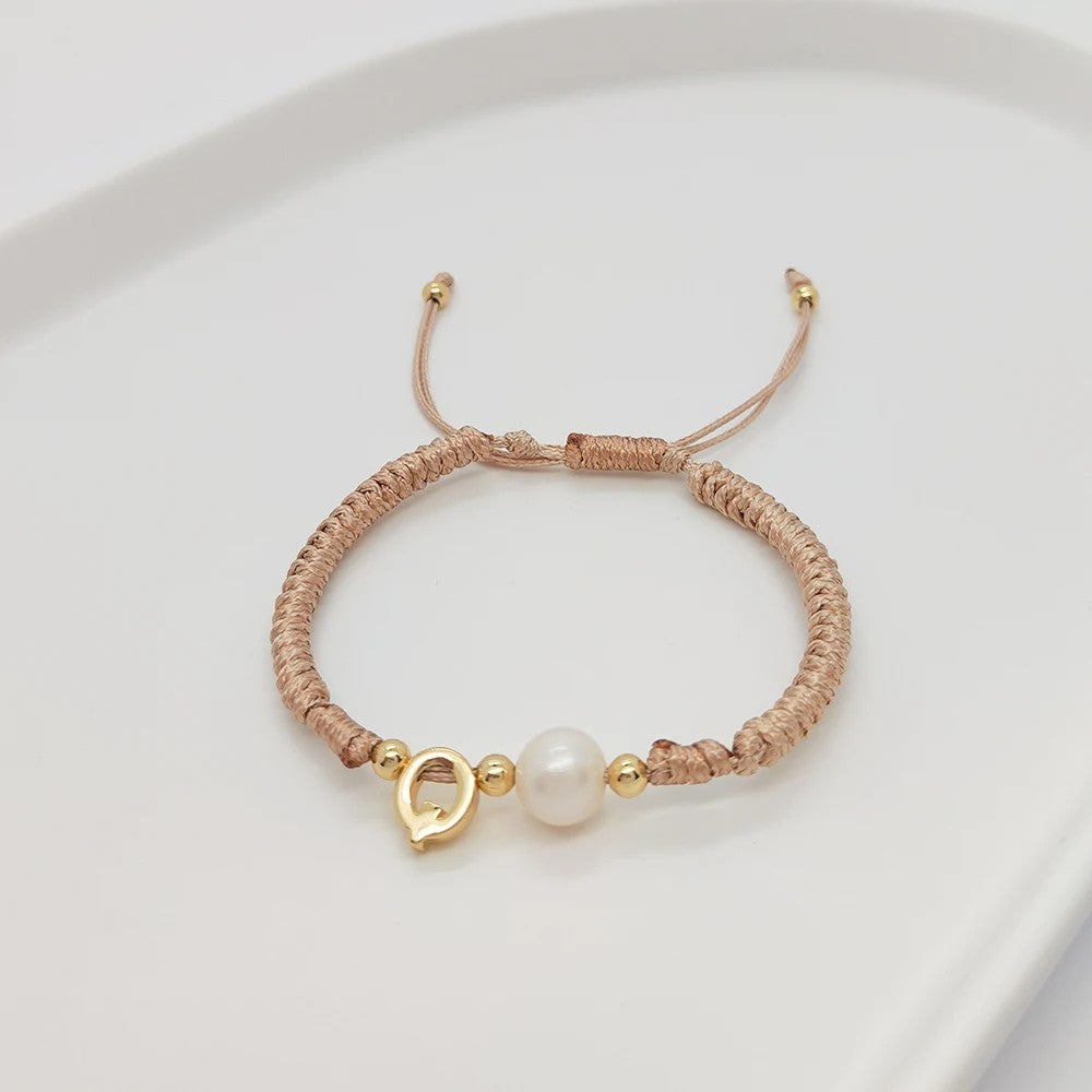 Pearl Initial Wax Cord Bracelet