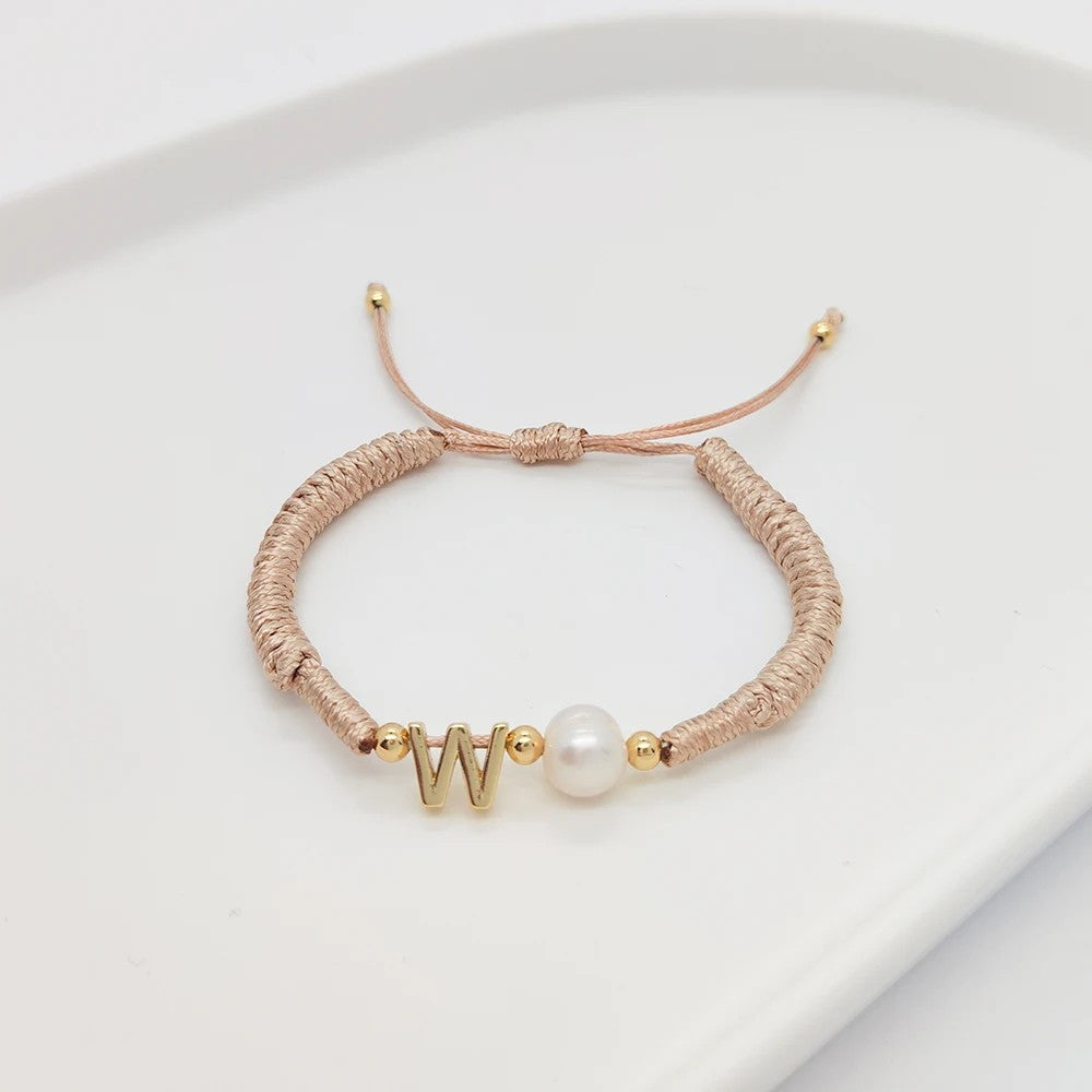 Pearl Initial Wax Cord Bracelet