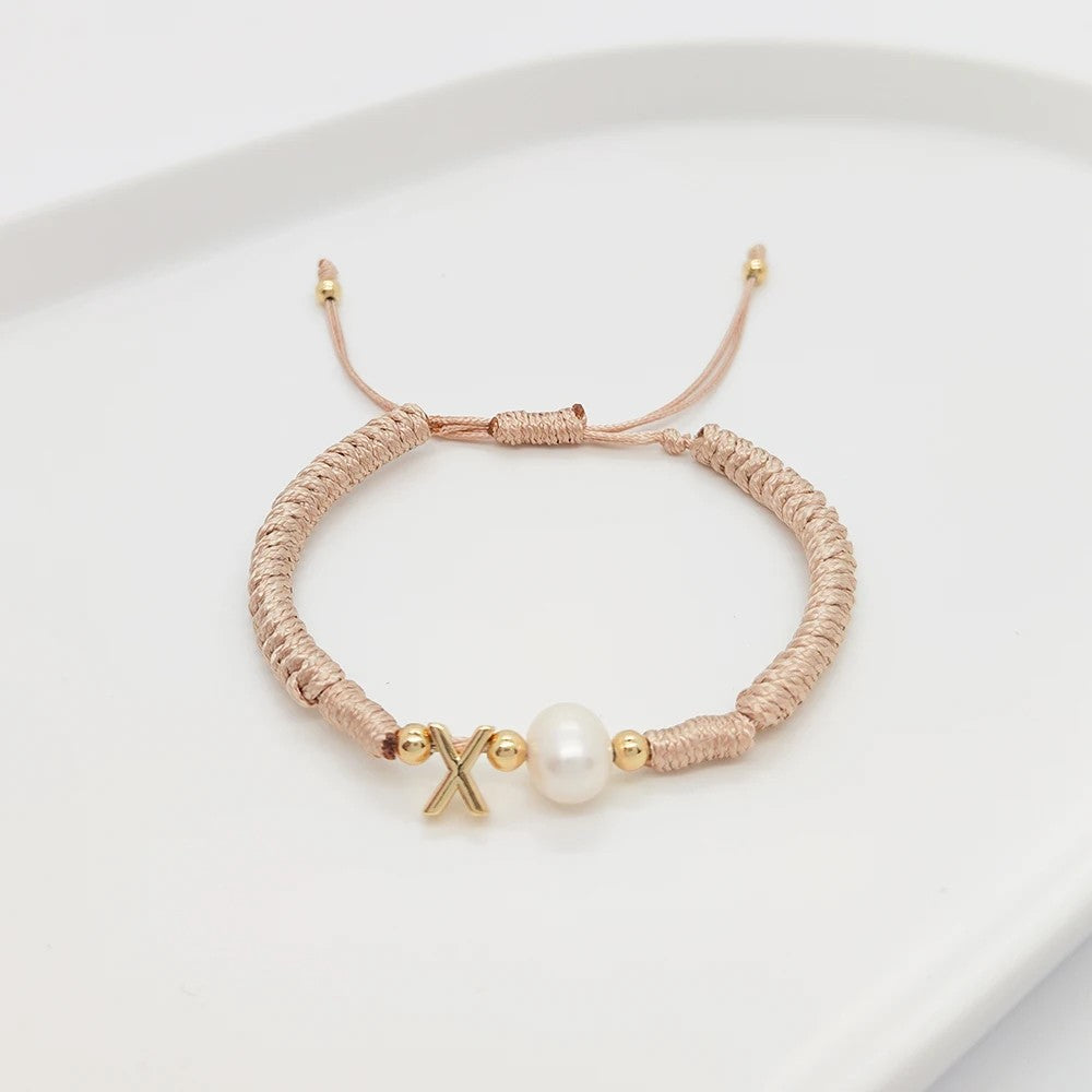 Pearl Initial Wax Cord Bracelet