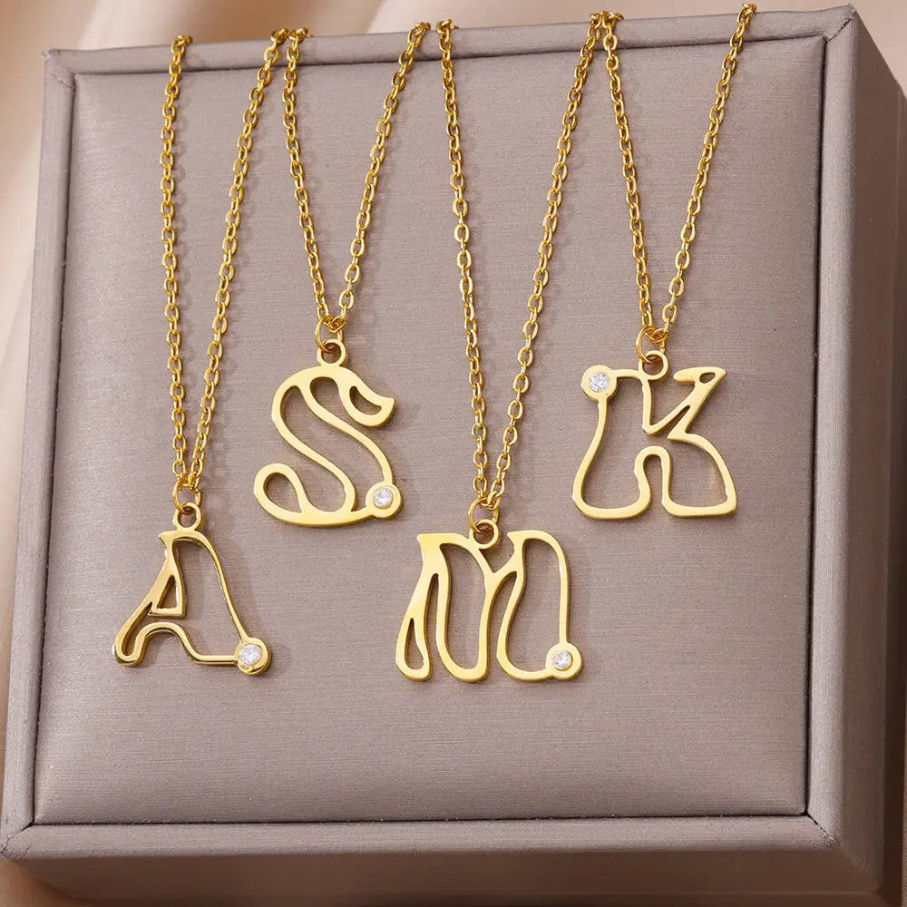 Crystal Initial Outline Necklace