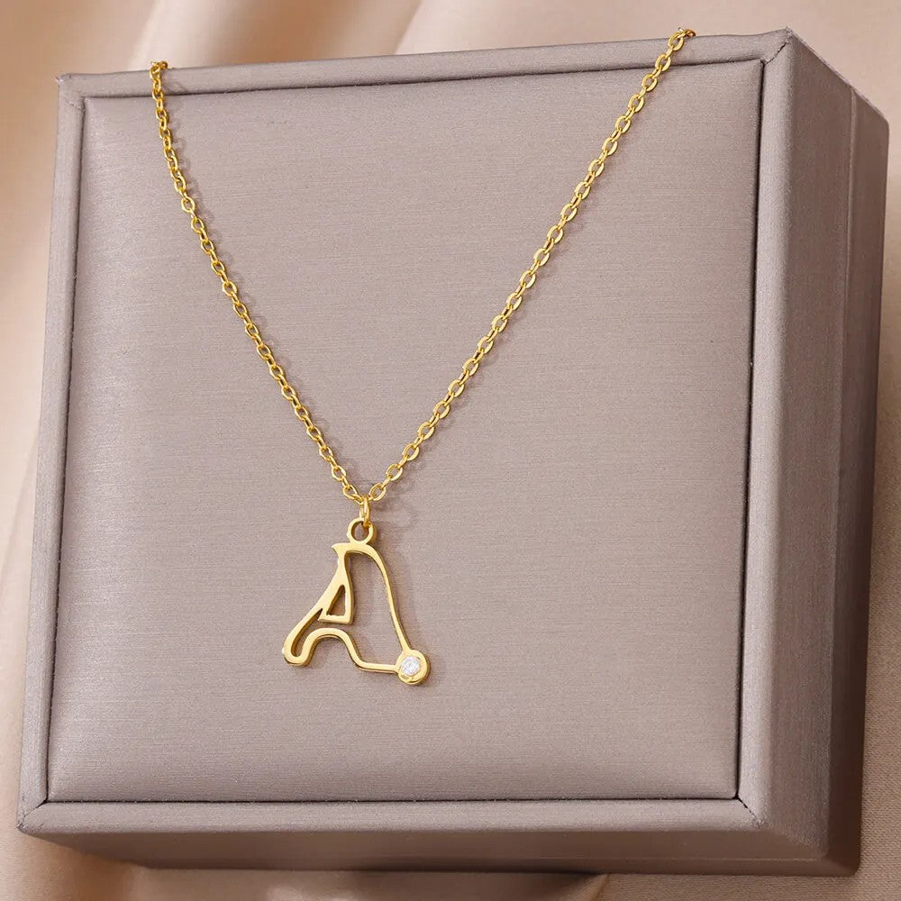 Crystal Initial Outline Necklace